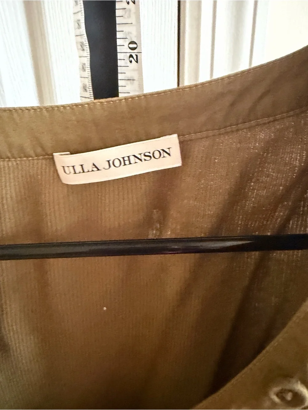 Ulla Johnson Olive Green Puff-Sleeve V-Neck Blouse